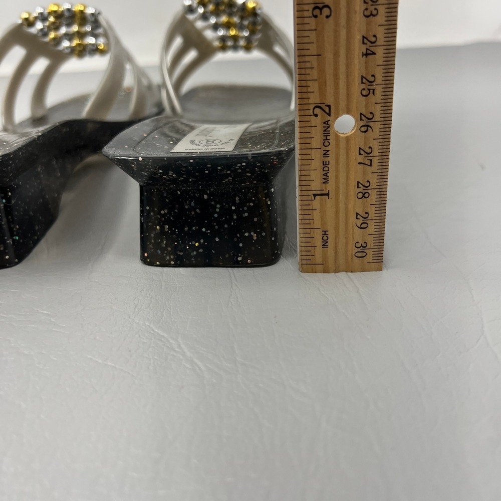 Womens Chunky Jelly Slide Sandals 8 Black Beaded Glitter Y2K Retro Statement - Picture 5 of 9